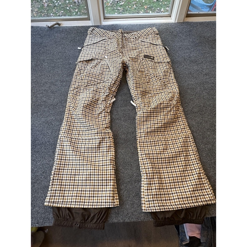 Burton Snow Pants Mens XL Brown Plaid Hellbrook DRYRIDE Snowboard Ski Checkered